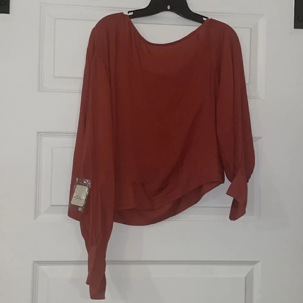 Free People Justina One Shoulder Blouse in Warmstone, NWT
